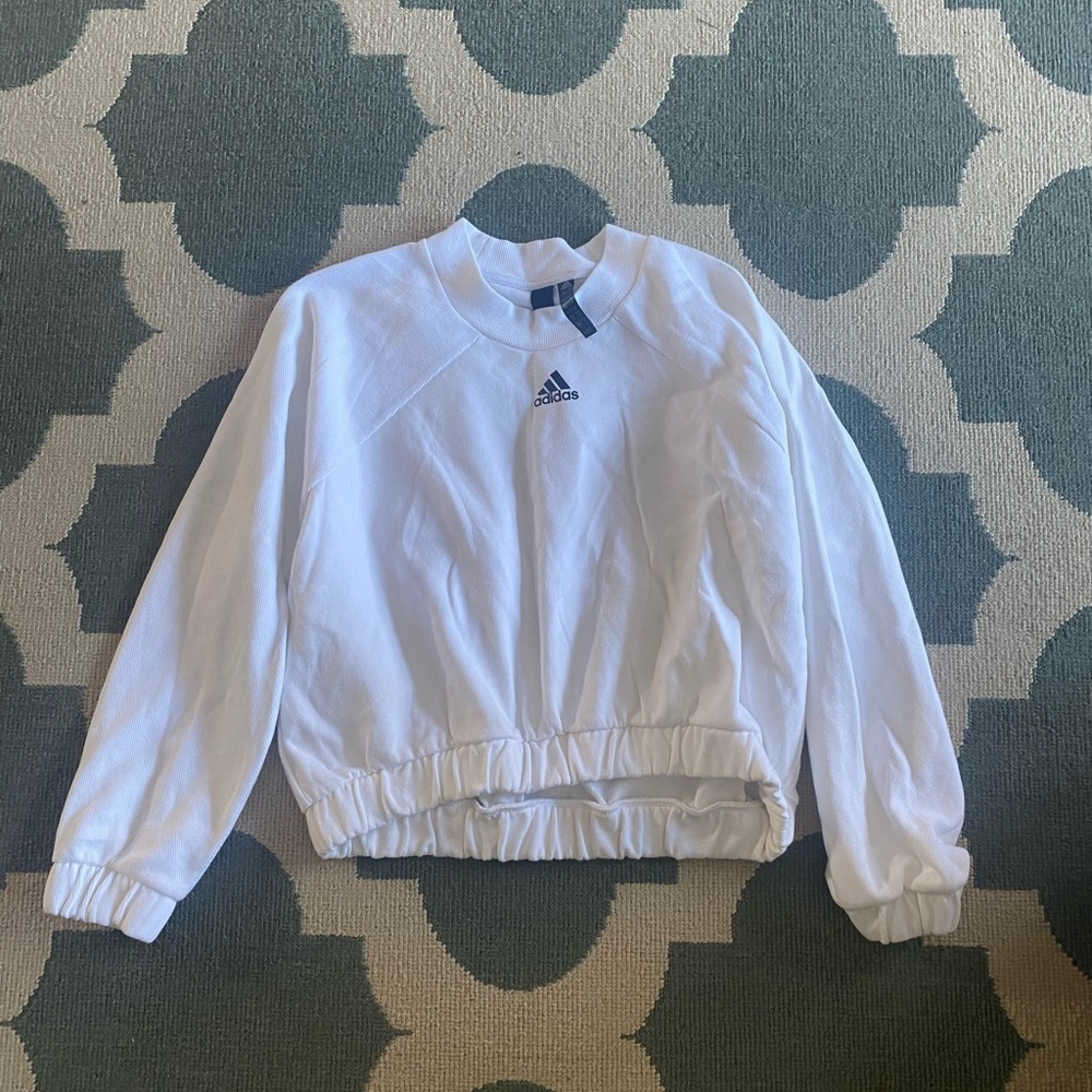 white crop sinch adidas crewneck